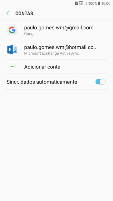 Se a tela mostrar essa imagem, sua conta foi reconhecida e configurada automaticamente. Siga as instruções da tela para inserir mais informações e finalizar a configuração. Se a tela mostrar essa imagem, sua conta foi reconhecida e configurada automaticamente. Siga as instruções da tela para inserir mais informações e finalizar a configuração.