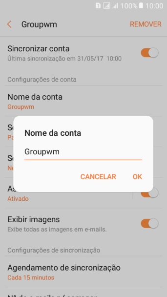 Digite o nome da conta de e-mail, e pressione OK. Digite o nome da conta de e-mail, e pressione OK.