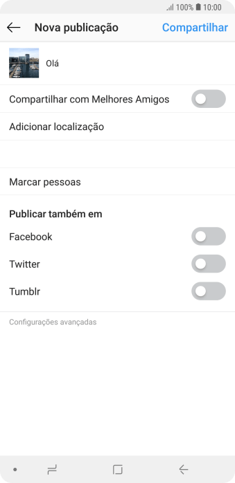 Digite o texto, e pressione Compartilhar. Digite o texto, e pressione Compartilhar.