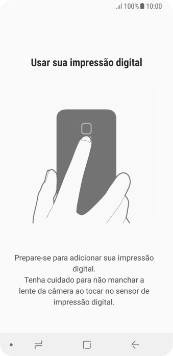 Siga as instruções na tela para configurar o código de bloqueio do celular com impressão digital. Siga as instruções na tela para configurar o código de bloqueio do celular com impressão digital.