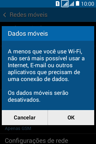 Se você quiser ativar os dados móveis, deve pressionar OK. Se você quiser ativar os dados móveis, deve pressionar OK.