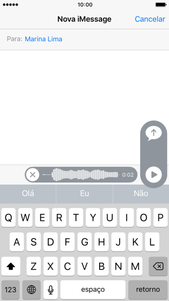Se quiser parar a gravação de áudio, deve parar de pressionar o ícone, e pressionar a seta para cima para enviar a gravação. Se quiser parar a gravação de áudio, deve parar de pressionar o ícone, e pressionar a seta para cima para enviar a gravação.