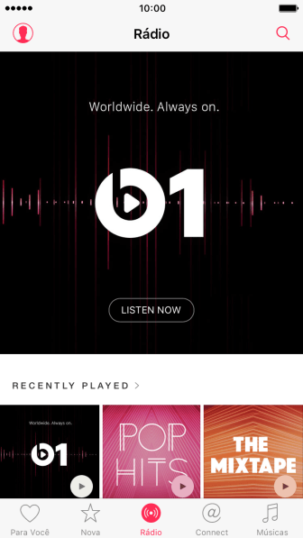 Pressione LISTEN NOW iniciar a reprodução do Beats 1. Pressione LISTEN NOW iniciar a reprodução do Beats 1.