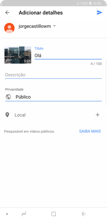 Escreva o texto desejado, e pressione o ícone de upload. Escreva o texto desejado, e pressione o ícone de upload.
