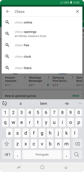 Insira o nome ou assunto do app desejado, e pressione o ícone de busca. Insira o nome ou assunto do app desejado, e pressione o ícone de busca.