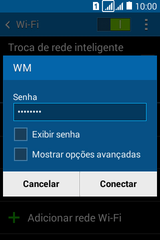 Digite a senha da sua conta da rede Wi-Fi, e pressione Conectar. Digite a senha da sua conta da rede Wi-Fi, e pressione Conectar.