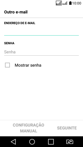 Pressione SENHA e digite a senha da sua conta e-mail. Pressione SENHA e digite a senha da sua conta e-mail.