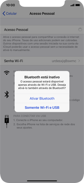 Se o Wi-Fi estiver ativado você deve pressionar Somente Wi-Fi e USB. Se o Wi-Fi estiver ativado você deve pressionar Somente Wi-Fi e USB.
