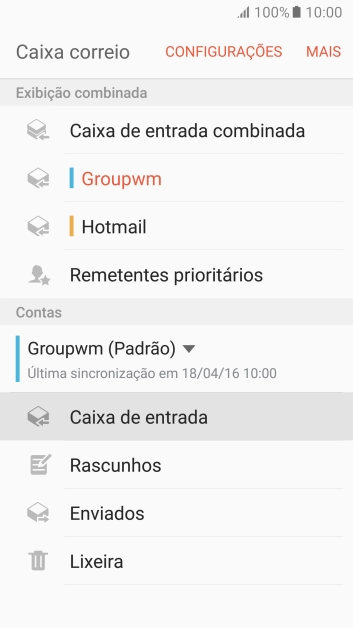 Pressione a conta de e-mail desejada. Pressione a conta de e-mail desejada.