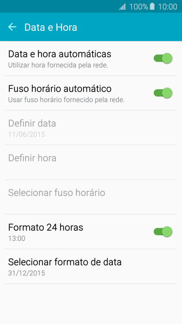 Pressione Data e hora automáticas para ativar a função. Pressione Data e hora automáticas para ativar a função.