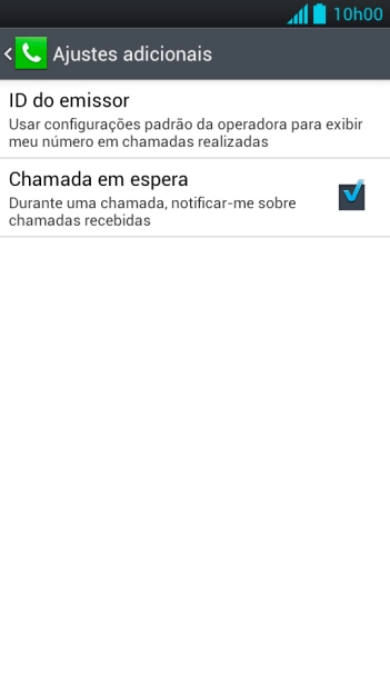 Pressione Chamada em espera para ativar ou desativar a função. Pressione Chamada em espera para ativar ou desativar a função.