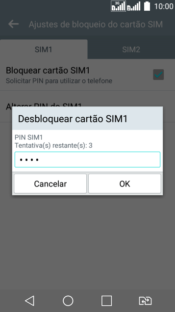 Digite um código PIN de quatro cifras e pressione OK. O código PIN padrão é 1010. Digite um código PIN de quatro cifras e pressione OK. O código PIN padrão é 1010.
