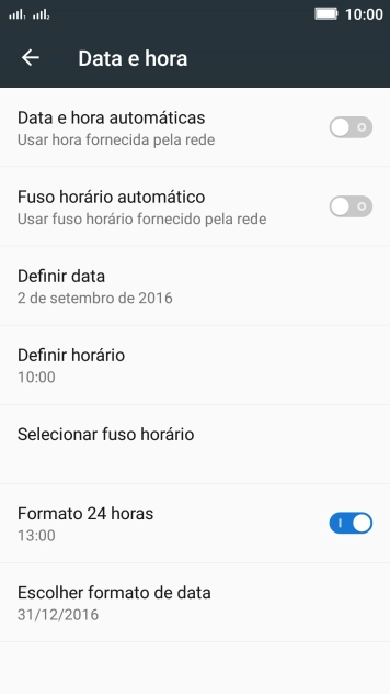 Pressione Data e hora automáticas para ativar a função. Pressione Data e hora automáticas para ativar a função.