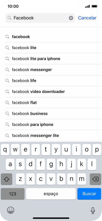 Digite Facebook, e pressione Buscar. Digite Facebook, e pressione Buscar.