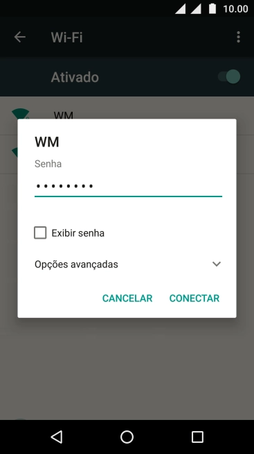 Digite a senha da sua conta da rede Wi-Fi, e pressione CONECTAR. Digite a senha da sua conta da rede Wi-Fi, e pressione CONECTAR.