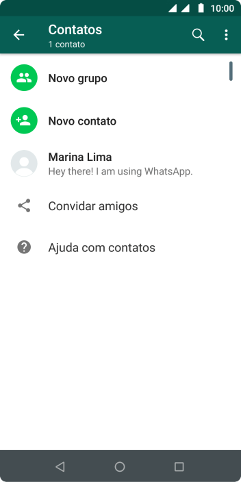 Pressione o ícone de busca, e digite as primeiras letras do nome do contato. Pressione o ícone de busca, e digite as primeiras letras do nome do contato.
