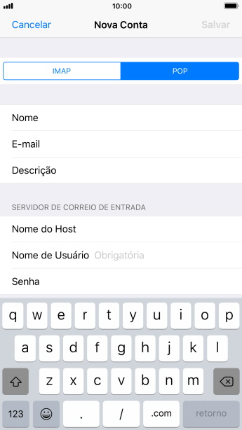 Pressione Nome de Usuário, e digite o nome de usuário da sua conta e-mail. Pressione Nome de Usuário, e digite o nome de usuário da sua conta e-mail.