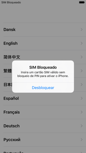 Se o seu chip estiver bloqueado, você deve pressionar Desbloquear. Se o seu chip estiver bloqueado, você deve pressionar Desbloquear.