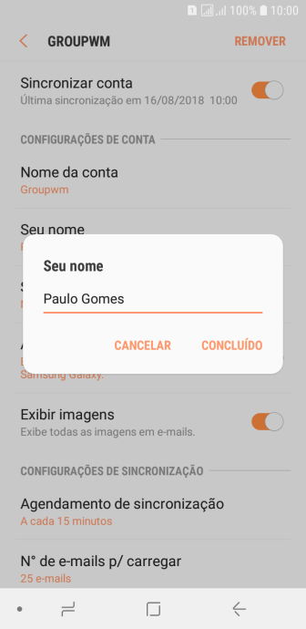 Digite o nome do remetente, e pressione CONCLUÍDO. Digite o nome do remetente, e pressione CONCLUÍDO.