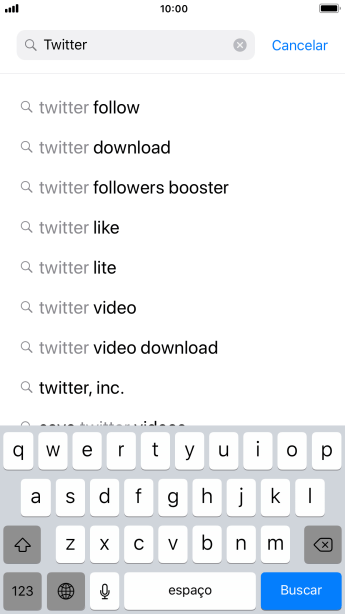 Digite Twitter, e pressione Buscar. Digite Twitter, e pressione Buscar.