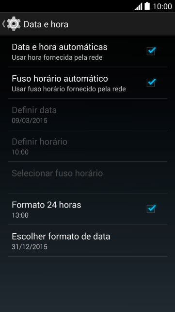 Pressione Data e hora automáticas para ativar a função. Pressione Data e hora automáticas para ativar a função.