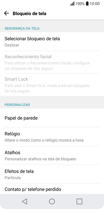 Pressione Selecionar bloqueio de tela. Pressione Selecionar bloqueio de tela.