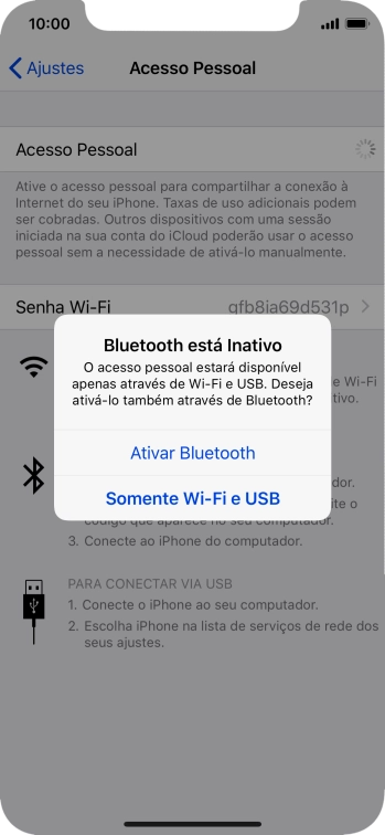 Se o Wi-Fi estiver ativado você deve pressionar Somente Wi-Fi e USB. Se o Wi-Fi estiver ativado você deve pressionar Somente Wi-Fi e USB.