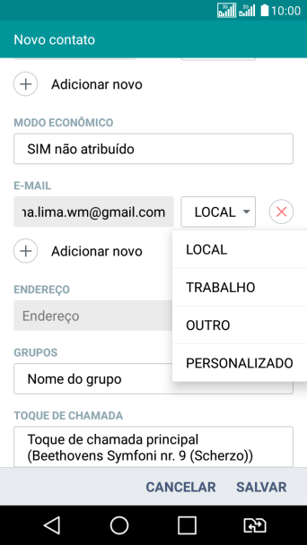 Pressione o tipo de e-mail desejado. Pressione o tipo de e-mail desejado.