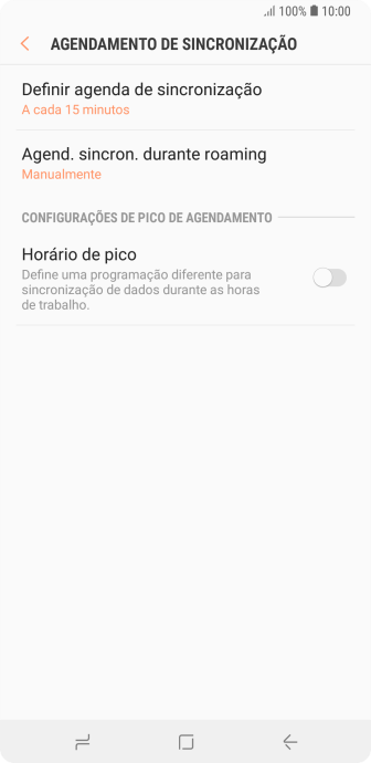 Pressione Definir agenda de sincronização. Pressione Definir agenda de sincronização.
