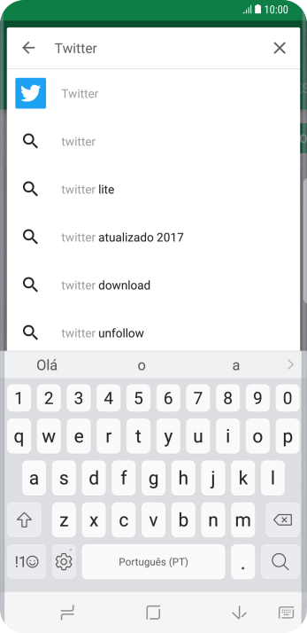 Digite Twitter e pressione o ícone de busca. Digite Twitter e pressione o ícone de busca.