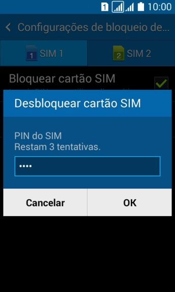 Digite um código PIN de quatro cifras e pressione OK. O código PIN padrão é 1010. Digite um código PIN de quatro cifras e pressione OK. O código PIN padrão é 1010.
