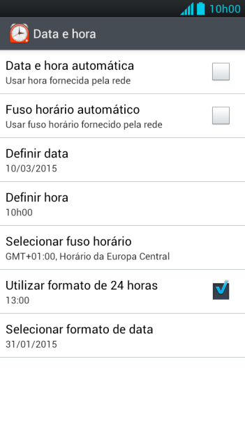 Pressione Data e hora automática para ativar a função. Pressione Data e hora automática para ativar a função.