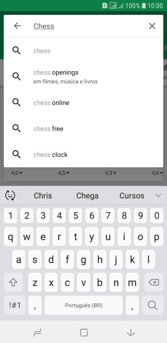 Insira o nome ou assunto do app desejado, e pressione o ícone de busca. Insira o nome ou assunto do app desejado, e pressione o ícone de busca.