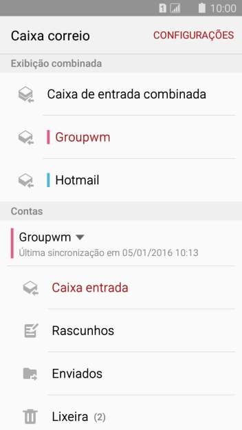 Pressione a caixa de entrada abaixo da conta de e-mail desejada. Pressione a caixa de entrada abaixo da conta de e-mail desejada.