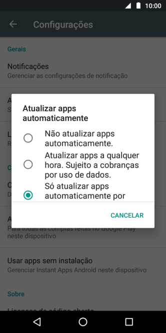Para desativar a atualização automática de apps, você deve pressionar Não atualizar apps automaticamente.. Para desativar a atualização automática de apps, você deve pressionar Não atualizar apps automaticamente..