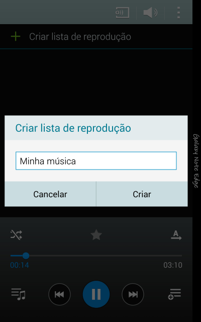Digite o nome da lista de reprodução, e pressione Criar. Digite o nome da lista de reprodução, e pressione Criar.