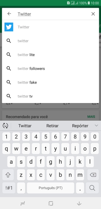 Digite Twitter e pressione o ícone de busca. Digite Twitter e pressione o ícone de busca.