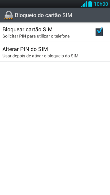 Pressione Bloquear cartão SIM para ativar ou desativar a função. Pressione Bloquear cartão SIM para ativar ou desativar a função.