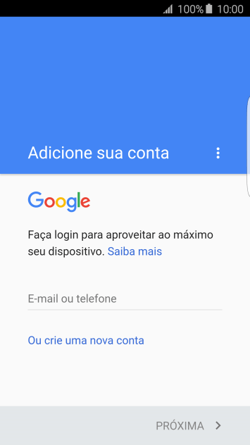 Se você não tiver uma conta Google, deve pressionar Ou crie uma nova conta, e seguir as instruções da tela para instalar uma conta. Se você não tiver uma conta Google, deve pressionar Ou crie uma nova conta, e seguir as instruções da tela para instalar uma conta.