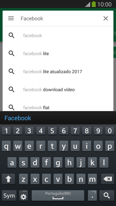 Digite Facebook e pressione o ícone de busca. Digite Facebook e pressione o ícone de busca.