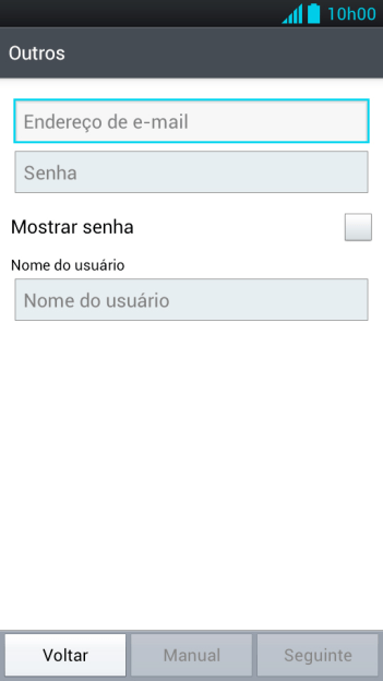 Pressione Endereço de e-mail, e digite o endereço de e-mail. Pressione Endereço de e-mail, e digite o endereço de e-mail.