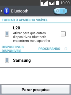 Pressione o dispositivo Bluetooth desejado, e siga as instruções da tela para conectar o dispositivo ao seu celular. Pressione o dispositivo Bluetooth desejado, e siga as instruções da tela para conectar o dispositivo ao seu celular.