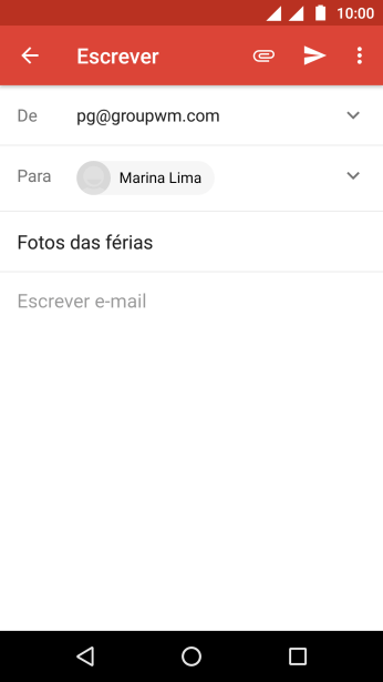 Pressione o campo de escrever, e escreva o texto do seu e-mail. Pressione o campo de escrever, e escreva o texto do seu e-mail.