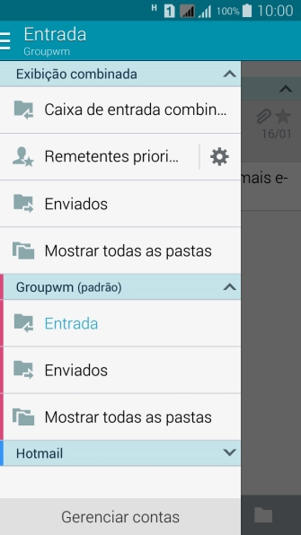 Pressione a caixa de entrada abaixo da conta de e-mail desejada. Pressione a caixa de entrada abaixo da conta de e-mail desejada.