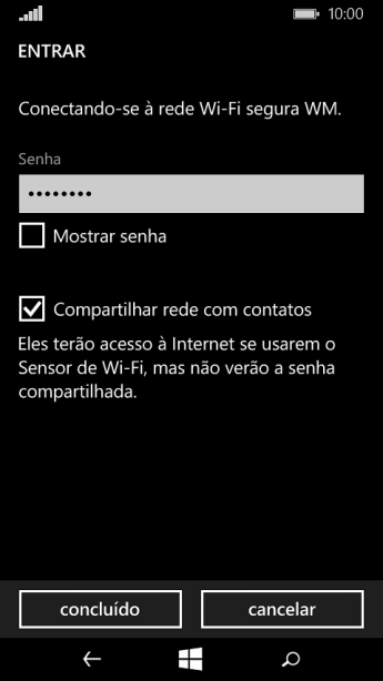 Digite a senha da sua conta da rede Wi-Fi, e pressione concluído. Digite a senha da sua conta da rede Wi-Fi, e pressione concluído.