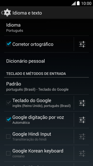 Pressione o ícone de configurações ao lado de Teclado do Google. Pressione o ícone de configurações ao lado de Teclado do Google.