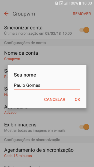 Digite o nome do remetente, e pressione OK. Digite o nome do remetente, e pressione OK.