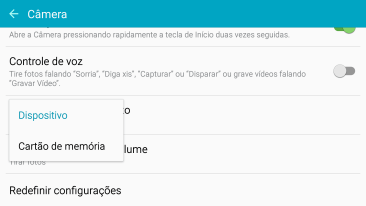 Pressione Dispositivo para salvar as fotos na memória do celular. Pressione Dispositivo para salvar as fotos na memória do celular.