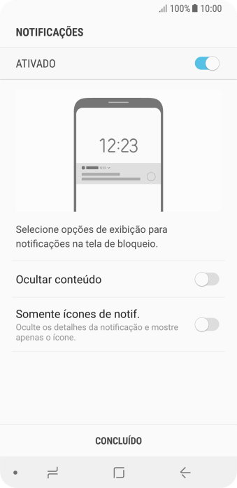 Pressione o indicador ao lado das configurações desejadas. Pressione o indicador ao lado das configurações desejadas.