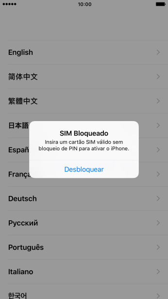 Se o seu chip estiver bloqueado, você deve pressionar Desbloquear. Se o seu chip estiver bloqueado, você deve pressionar Desbloquear.